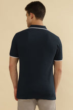 JHONNY | S/J Popcorn Structure 100% COTTON T-Shirt – NAVY