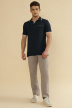 JHONNY | S/J Popcorn Structure 100% COTTON T-Shirt – NAVY